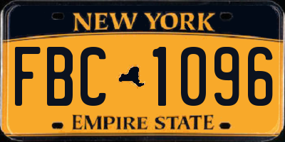NY license plate FBC1096