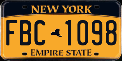 NY license plate FBC1098