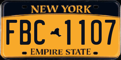 NY license plate FBC1107