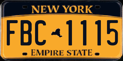 NY license plate FBC1115
