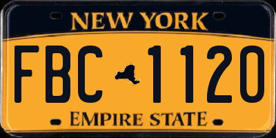 NY license plate FBC1120