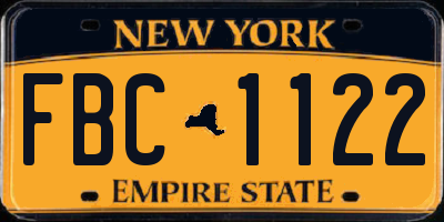NY license plate FBC1122
