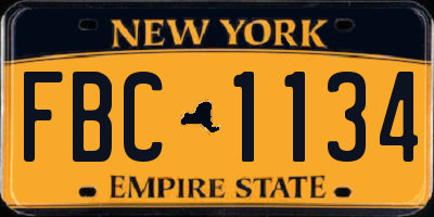 NY license plate FBC1134