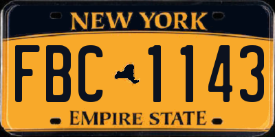 NY license plate FBC1143