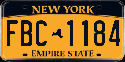 NY license plate FBC1184