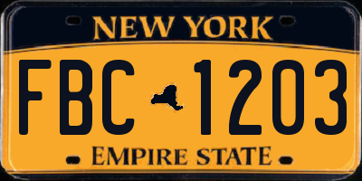 NY license plate FBC1203