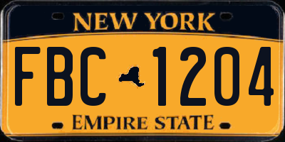 NY license plate FBC1204