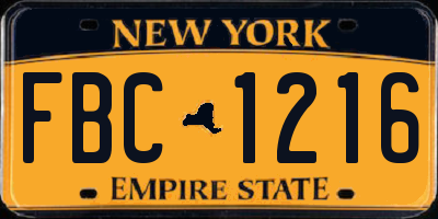 NY license plate FBC1216