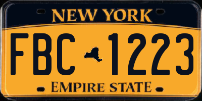 NY license plate FBC1223