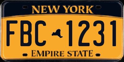 NY license plate FBC1231
