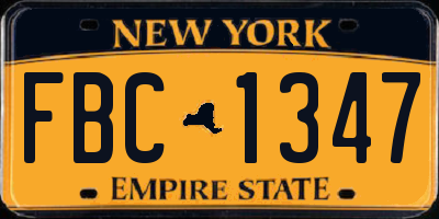 NY license plate FBC1347