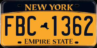 NY license plate FBC1362