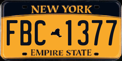 NY license plate FBC1377
