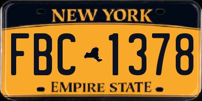 NY license plate FBC1378