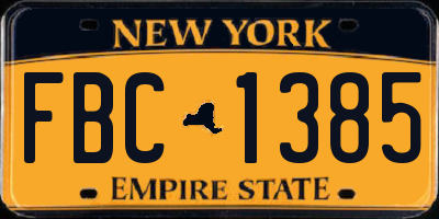 NY license plate FBC1385