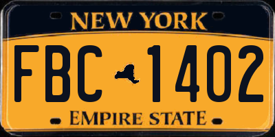NY license plate FBC1402