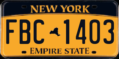 NY license plate FBC1403