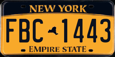 NY license plate FBC1443