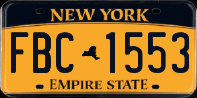 NY license plate FBC1553