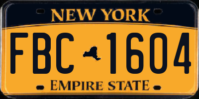 NY license plate FBC1604