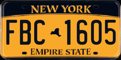 NY license plate FBC1605