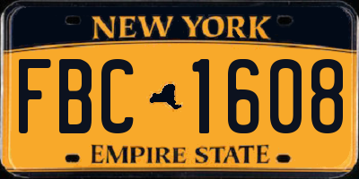 NY license plate FBC1608