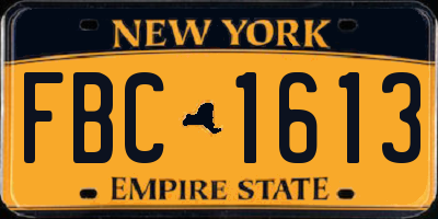 NY license plate FBC1613