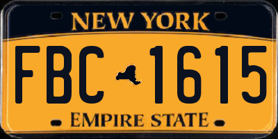 NY license plate FBC1615