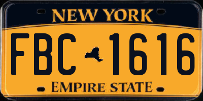 NY license plate FBC1616