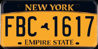 NY license plate FBC1617
