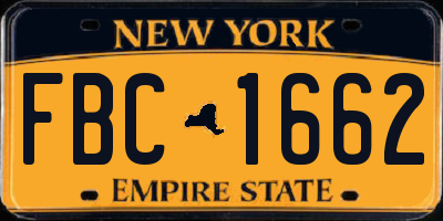 NY license plate FBC1662