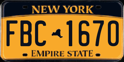 NY license plate FBC1670