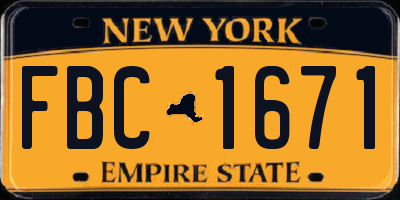 NY license plate FBC1671