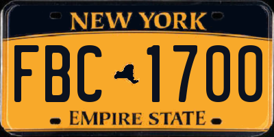 NY license plate FBC1700