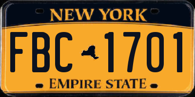 NY license plate FBC1701