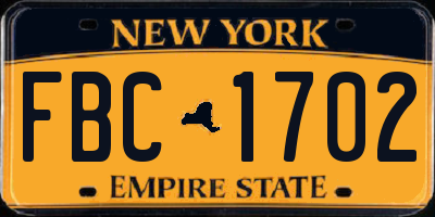 NY license plate FBC1702