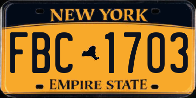 NY license plate FBC1703