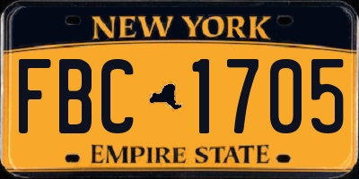NY license plate FBC1705