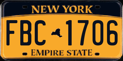 NY license plate FBC1706