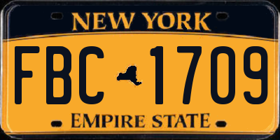 NY license plate FBC1709
