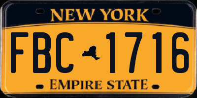 NY license plate FBC1716