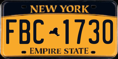 NY license plate FBC1730