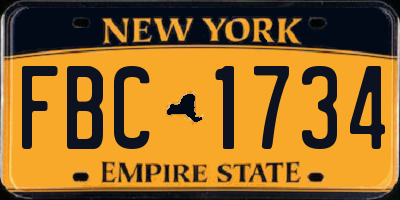 NY license plate FBC1734