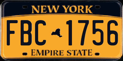 NY license plate FBC1756