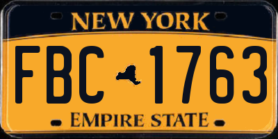 NY license plate FBC1763
