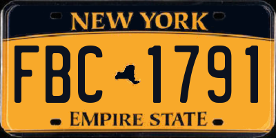 NY license plate FBC1791