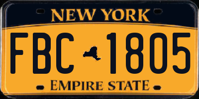 NY license plate FBC1805