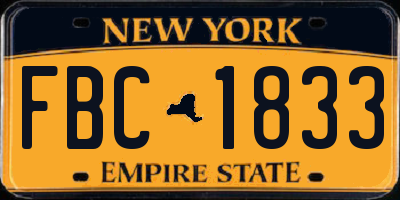 NY license plate FBC1833
