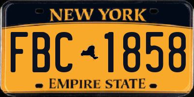 NY license plate FBC1858