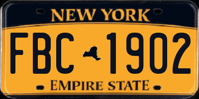 NY license plate FBC1902